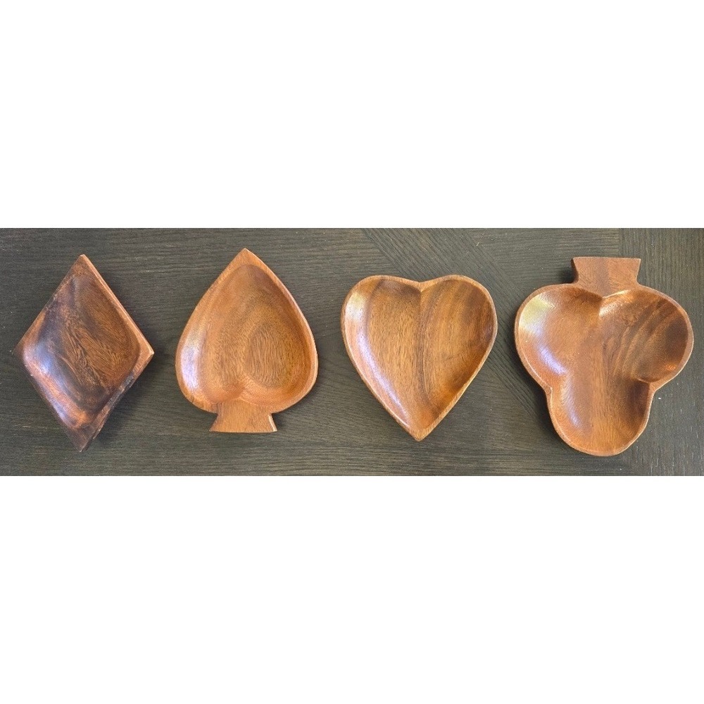Vintage Hand-Carved Monkey Pod Wood Card Suit Snack Trays - Set of 4 Philippines